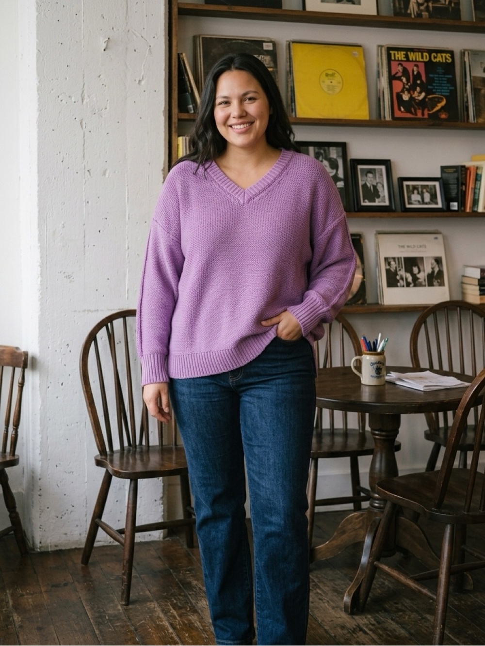 Anthropologie Lavender V-Neck Relaxed Knit Sweater